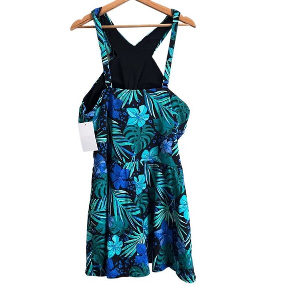 Swimsuits For All 24W Tropical Floral Swim Dress One Piece Skirted Twist Front - Picture 2 of 10
